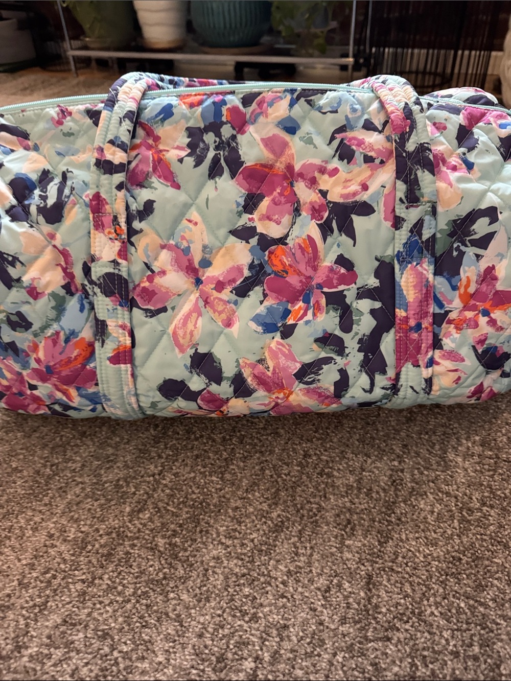 Vera Bradley Quilted Floral Large Duffel in Light Blue, Pink and Purple. - Picture 3 of 10